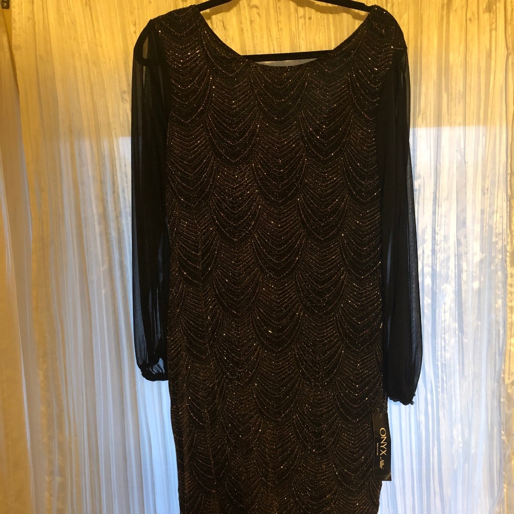 Onyx Cocktail Dress with Gold Embellishments - 14